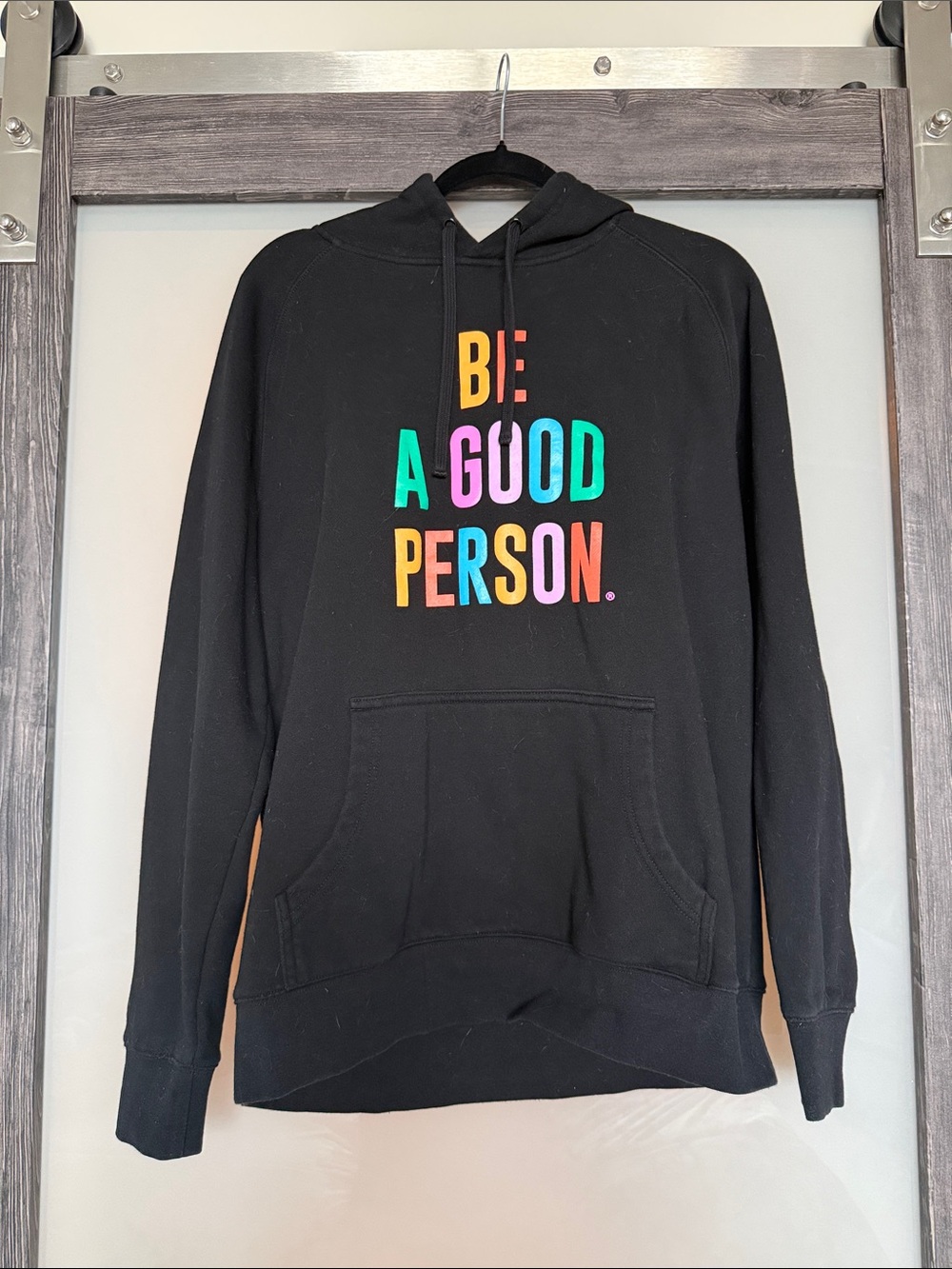 Be A Good Person-Black Pullover Hoodie with Multicolor Logo
